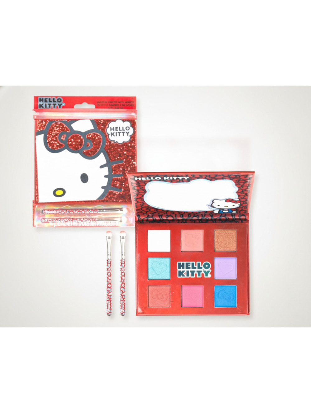 Hello Kitty 8-Color Eyeshadow Palette Shimmery & Blendable Makeup Set w/2 Brush